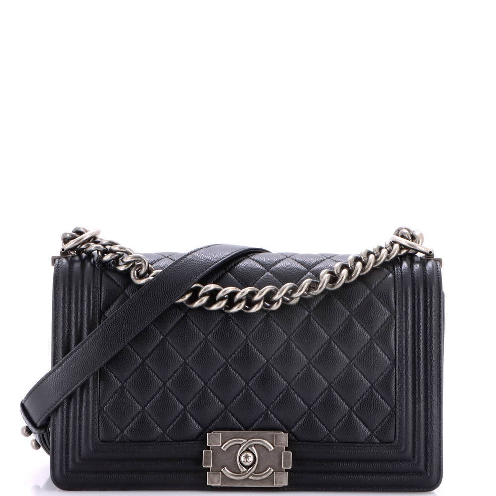 Chanel Old Medium Boy Flap Bag Quilted Caviar